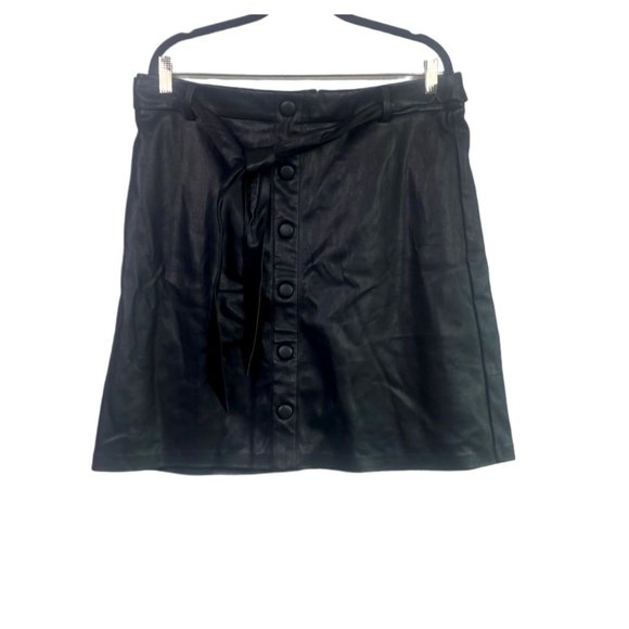 NWT Eloquii Faux Leather A Line Moto Skirt Faux Button Down Tie Belt 14 Black - Picture 2 of 12